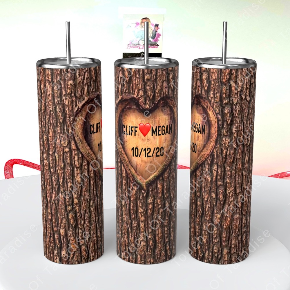 Tree bark Design Personalized Valentine’s Day 20 ounce Tumbler - Name, initials